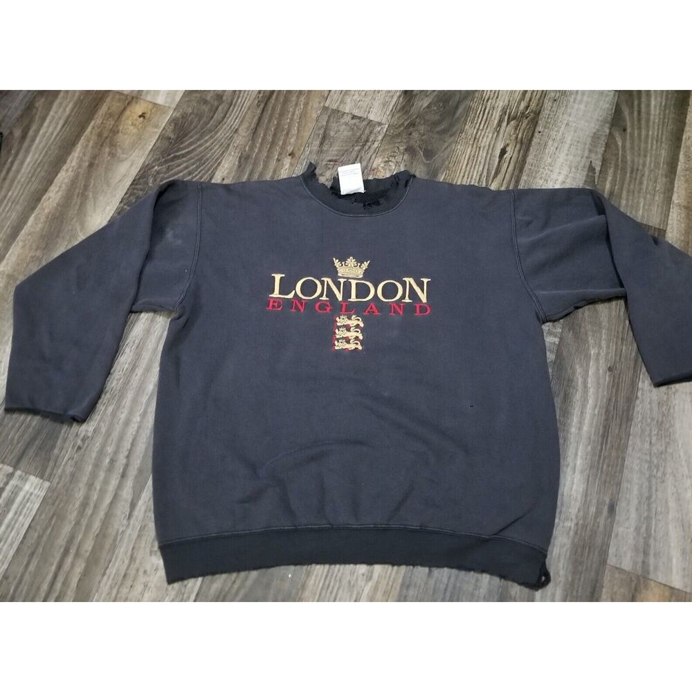 Vintage London‎ England Hanes Top Sweats Long Sleeve Crewneck Very Distressed L